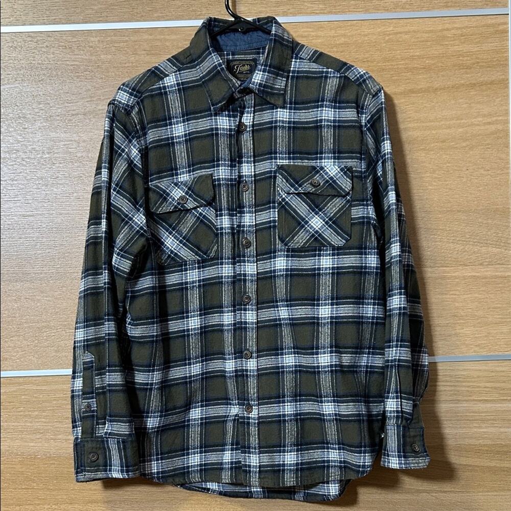 Jachs Heritage Flannel men’s Sz L Olive green & White Plaid heavyweight Shirt